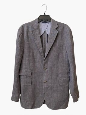 Brooks Brothers Slim Fit Glen Plaid Sport Coat Blazer Men's Size 38R Gray Linen